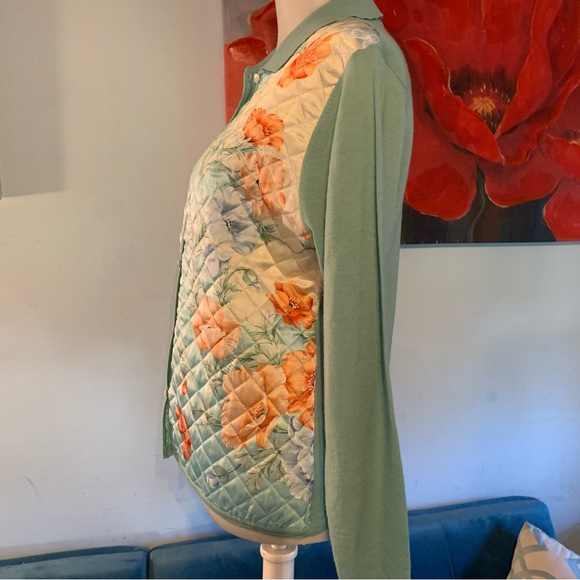 BALLA VALENTINA 38 4/6 Quilted Silk Charmeuse Floral Wool Silk Cardigan Sweater - Picture 3 of 10